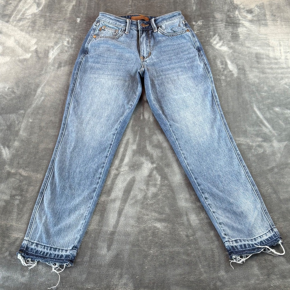 Judy Blue Boyfriend Fit Jeans 0/24 Medium Wash Raw Hem High Rise JB88818 MD